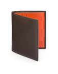 Leather compact billfold wallet 6CC, brown with orange, front