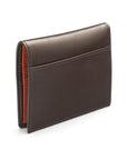 Leather compact billfold wallet 6CC, brown with orange, back