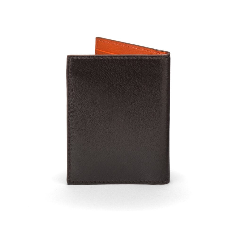 Brown With Orange Bi-Fold Soft Leather Credit Card Case with RFID Protection