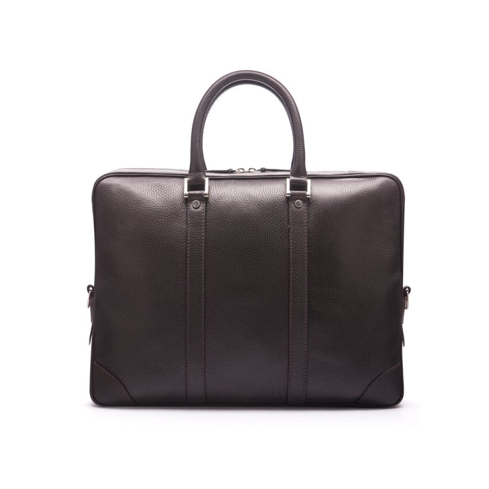 15" leather laptop bag, brown pebble grain, front