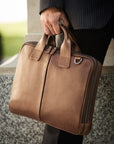 Leather 13" laptop briefcase, brown, lifestyle