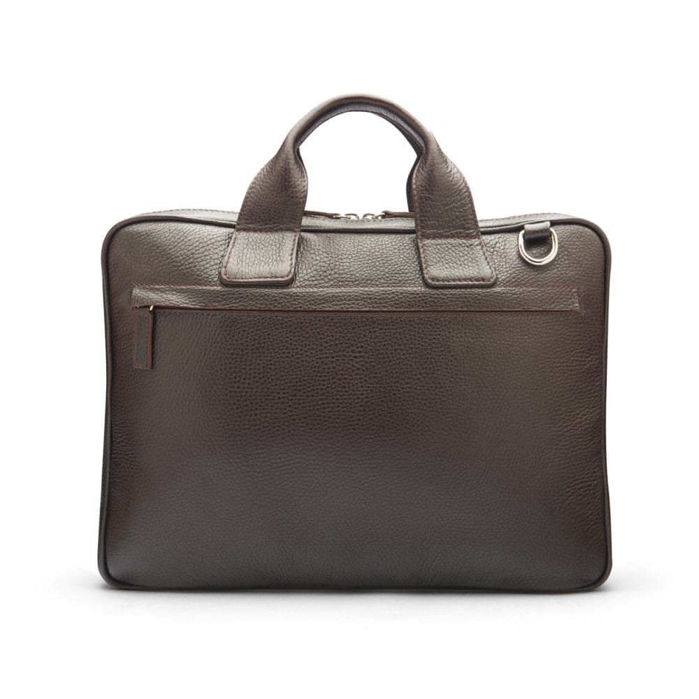 Leather 13" laptop briefcase, brown, back