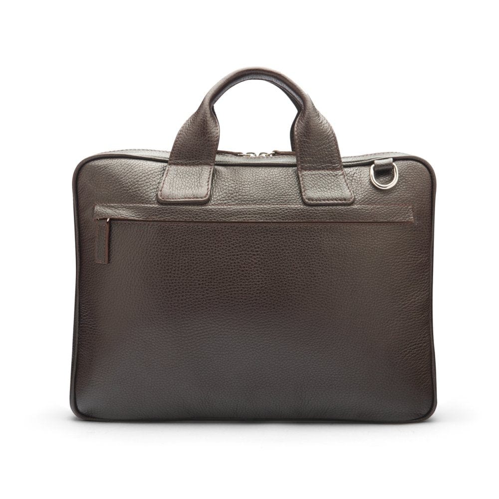 Leather 13&quot; laptop briefcase, brown, back