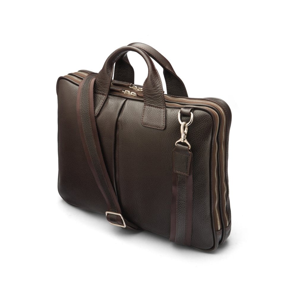 Leather 13&quot; laptop briefcase, brown, side