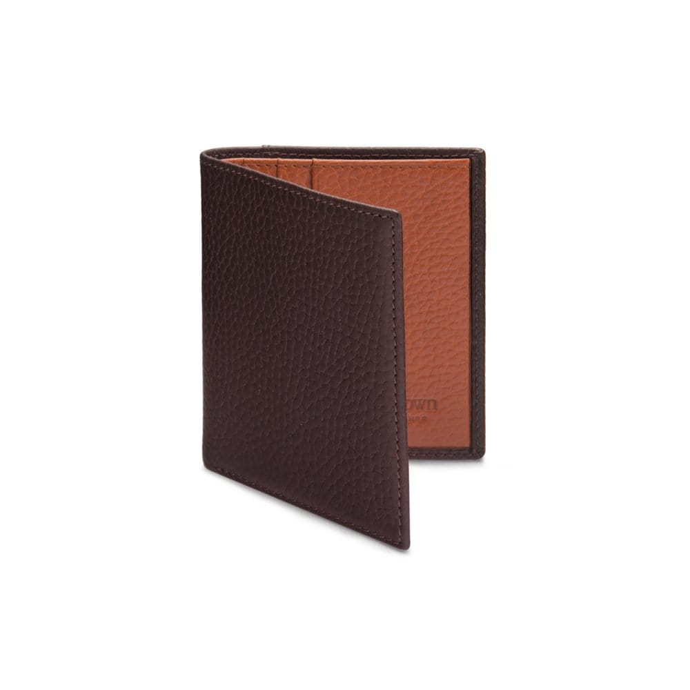 RFID leather wallet with 4 CC, brown with tan, front