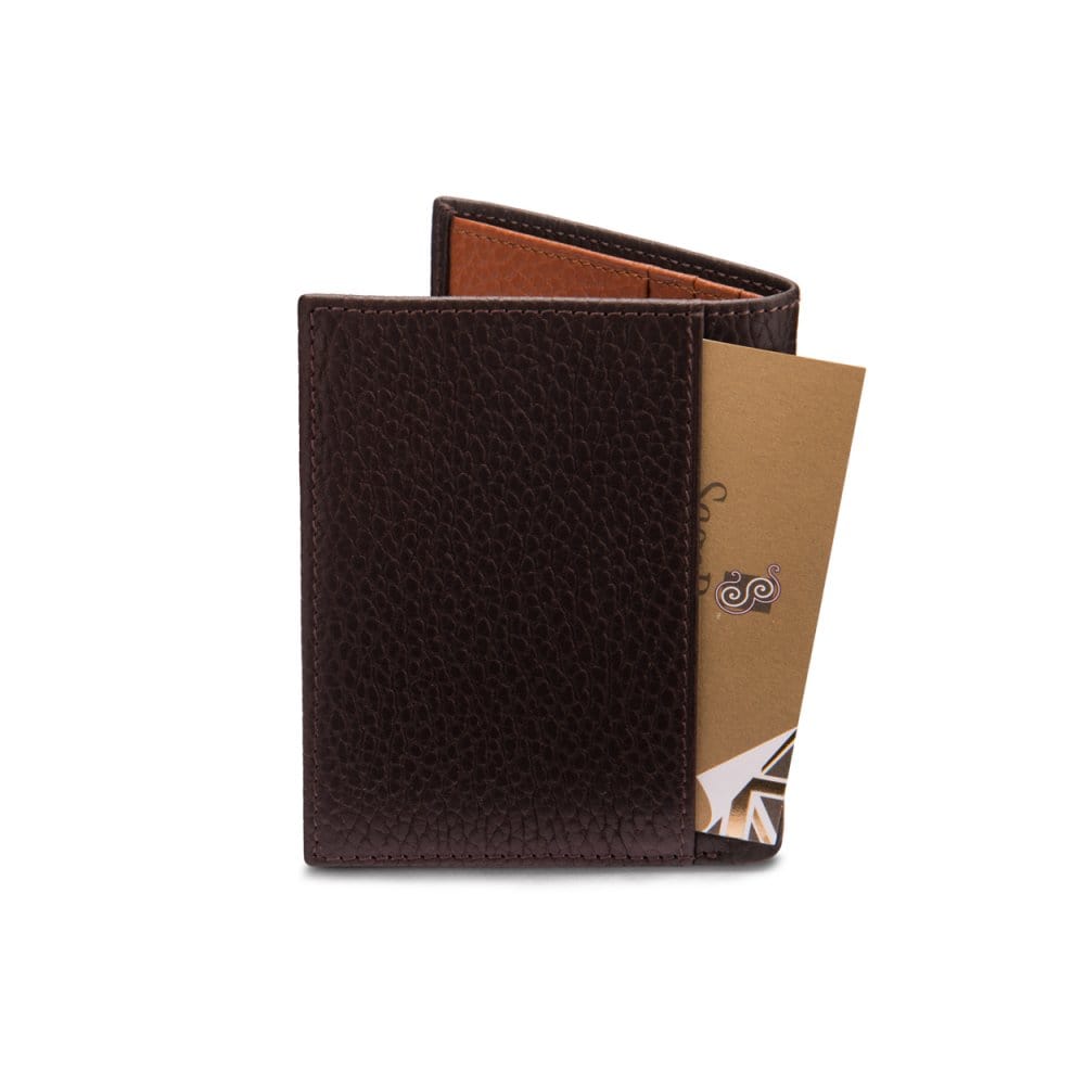 RFID leather wallet with 4 CC, brown with tan, back