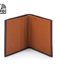 RFID leather wallet with 4 CC, brown with tan, open