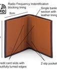 RFID leather wallet with 4 CC, brown with tan, features