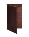 Tall leather suit wallet 16 CC, brown with tan, front