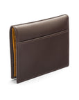 Leather compact billfold wallet 6CC, brown with yellow, back