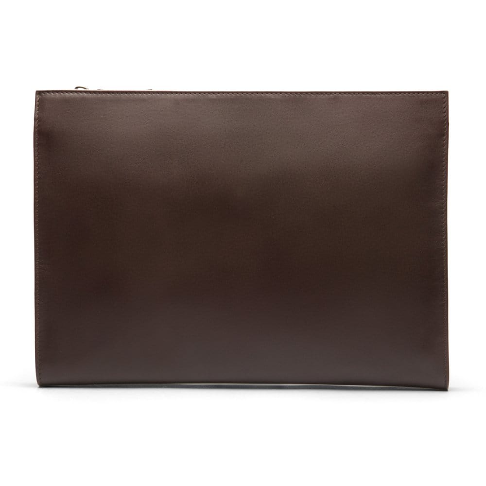 Zip top leather folder, brown, back view