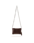 Leather woven cross body bag, burgundy, with long strap