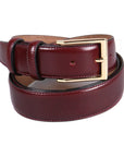 Leather belt with gold buckle, burgundy