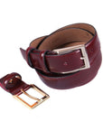 Leather belt with 2 buckles , burgundy