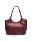 Woven leather shoulder bag, burgundy, front