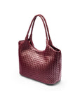 Woven leather shoulder bag, burgundy, side