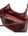 Woven leather shoulder bag, burgundy, inside