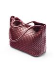 Woven leather shoulder bag, burgundy