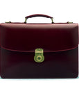 Bridle hide briefcase with brass lock, Harvard, burgundy, front