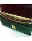 Bridle hide briefcase with brass lock, Harvard, burgundy, inside