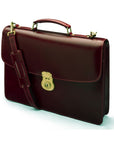 Bridle hide briefcase with brass lock, Harvard, burgundy, side