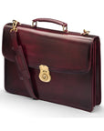 Burnished leather briefcase with brass lock, Harvard, burgundy, side