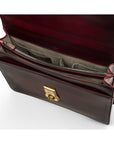 Burnished leather briefcase with brass lock, Harvard, burgundy, inside