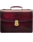 Burnished leather briefcase with brass lock, Harvard, burgundy, front