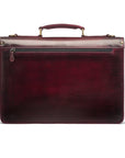 Burnished leather briefcase with brass lock, Harvard, burgundy, back