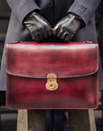 Burnished leather briefcase, burgundy, lifestyle