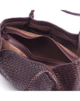 Woven leather slouchy bag, burgundy, inside