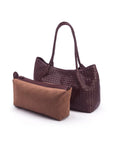 Woven leather slouchy bag, burgundy, with inner bag