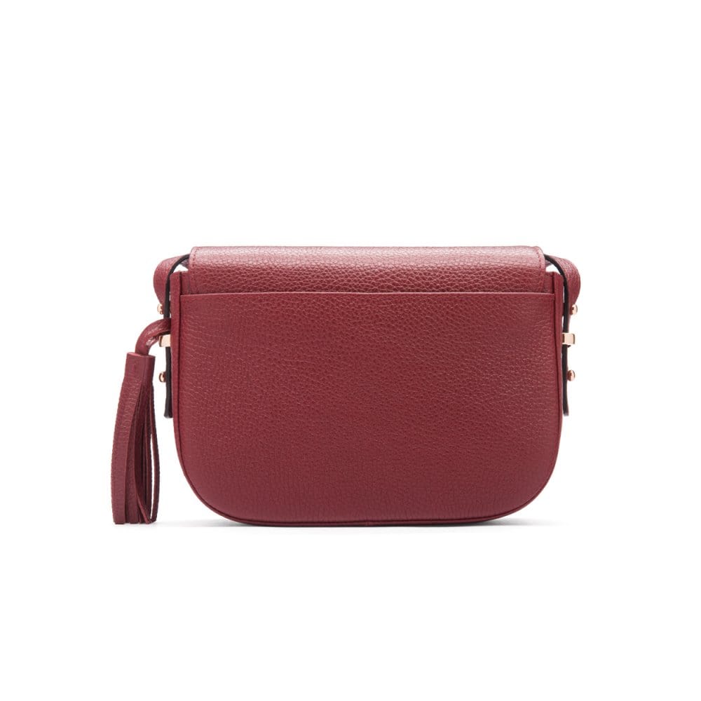 Leather saddle bag, burgundy, back