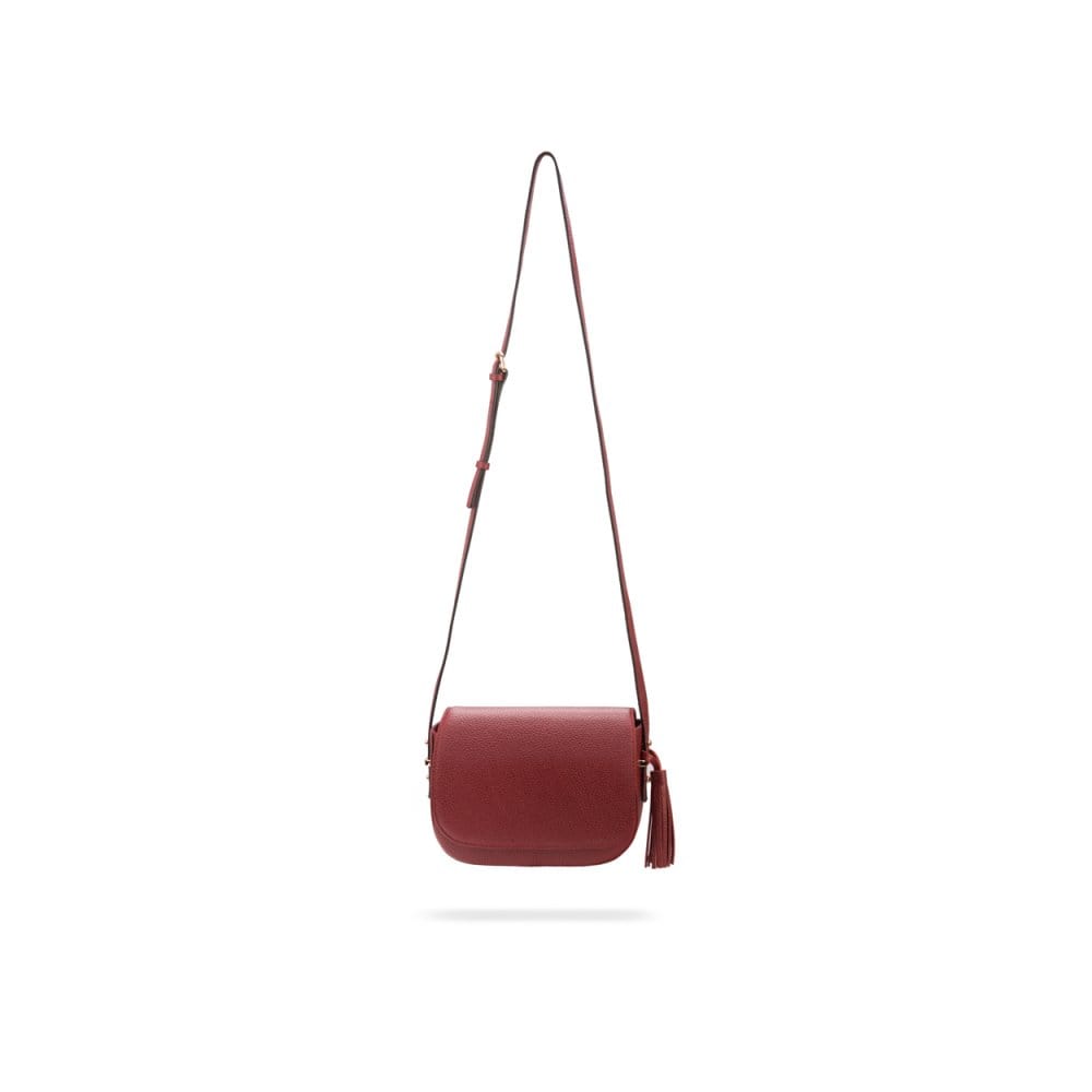 Leather saddle bag, burgundy, with long shoulder strap