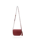 Leather saddle bag, burgundy, with long shoulder strap