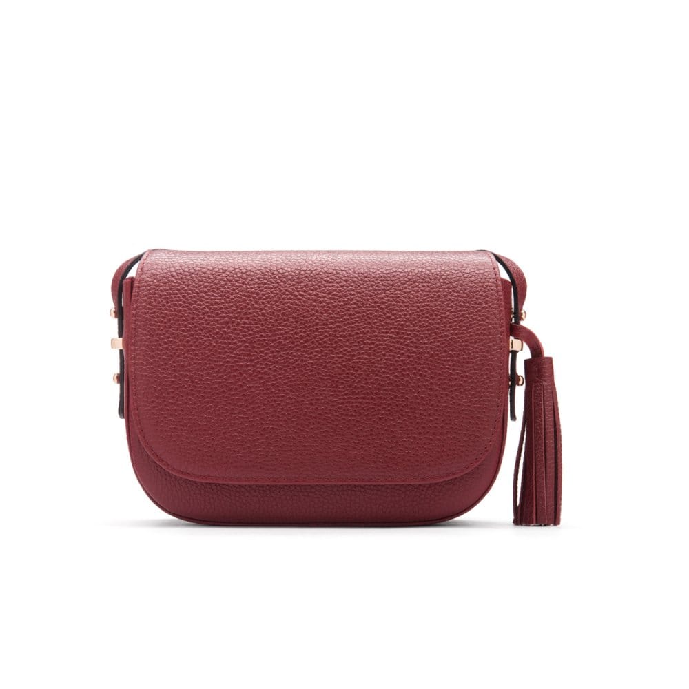 Leather saddle bag, burgundy, front