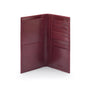 Tall leather wallet with 8 card slots, burgundy, open