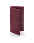 Tall leather wallet with 8 card slots, burgundy, front