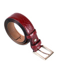 Leather belt with silver buckle, burgundy croc