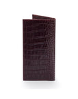 Tall leather wallet with 8 card slots, burgundy croc, back