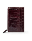 Flat leather card wallet with jotter and zip pocket, burgundy croc, back