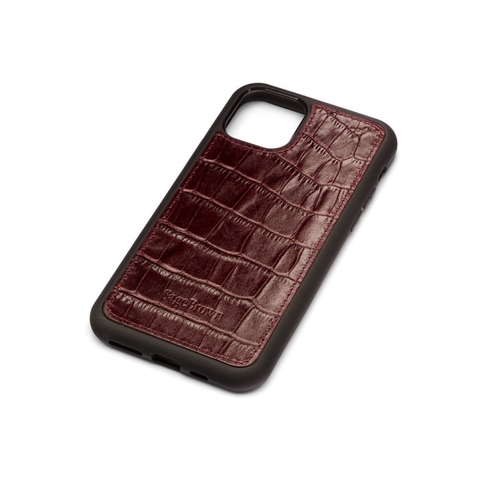 Burgundy Croc iPhone 11 Pro Max Protective Leather Cover