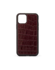 iPhone 11 Pro Max protective leather back cover, burgundy croc, back view