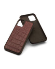 iPhone 11 Pro protective leather cover, burgundy croc, front and back