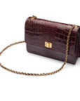 Leather chain bag, burgundy croc, side view