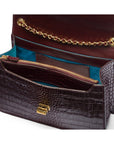 Leather chain bag, burgundy croc, inside view