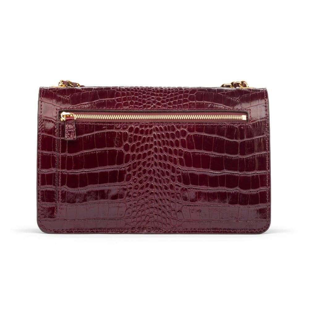 Leather chain bag, burgundy croc, back view