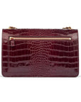 Leather chain bag, burgundy croc, back view