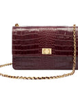 Leather chain bag, burgundy croc, front view