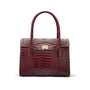 Large leather Morgan bag, burgundy croc, front view